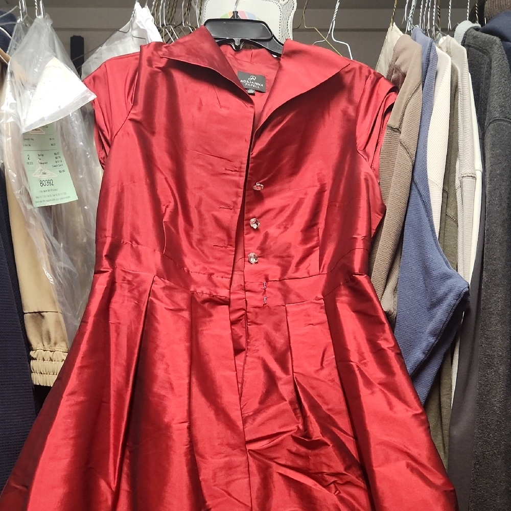 Adrianna Papell Red Satin Midi Dress